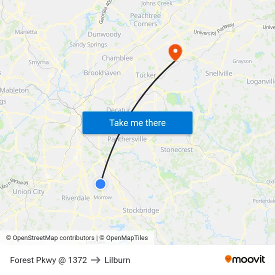 Forest Pkwy @ 1372 to Lilburn map