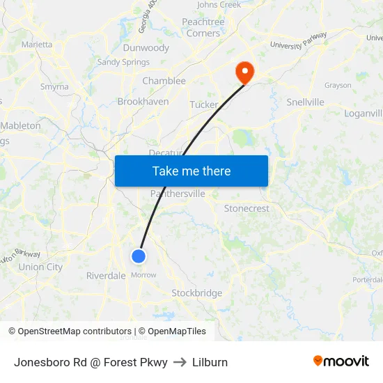 Jonesboro Rd @ Forest Pkwy to Lilburn map