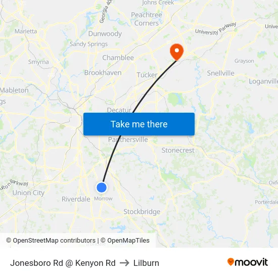 Jonesboro Rd @ Kenyon Rd to Lilburn map
