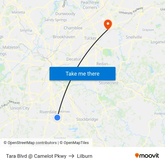 Tara Blvd @ Camelot Pkwy to Lilburn map