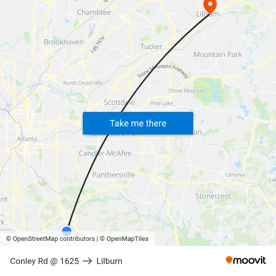 Conley Rd @ 1625 to Lilburn map