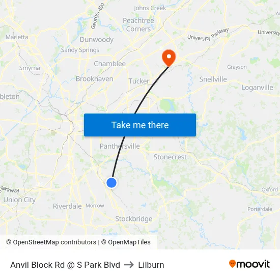 Anvil Block Rd @ S Park Blvd to Lilburn map