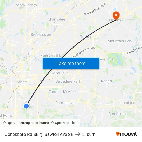 Jonesboro Rd SE @ Sawtell Ave SE to Lilburn map