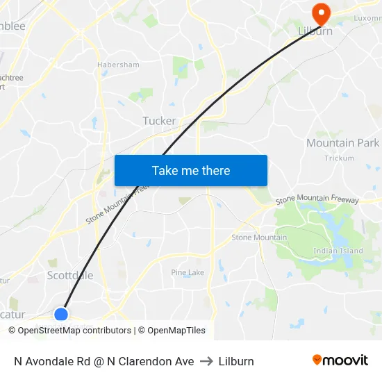 N Avondale Rd @ N Clarendon Ave to Lilburn map