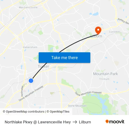 Northlake Pkwy @ Lawrenceville Hwy to Lilburn map