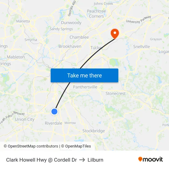 Clark Howell Hwy @ Cordell Dr to Lilburn map