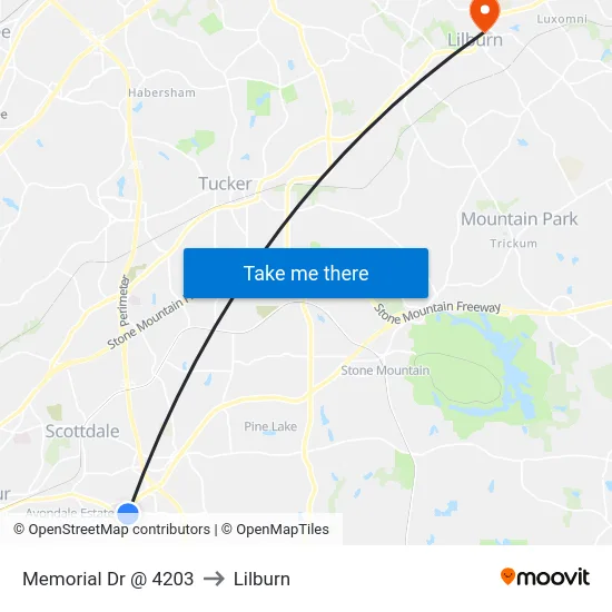 Memorial Dr @ 4203 to Lilburn map