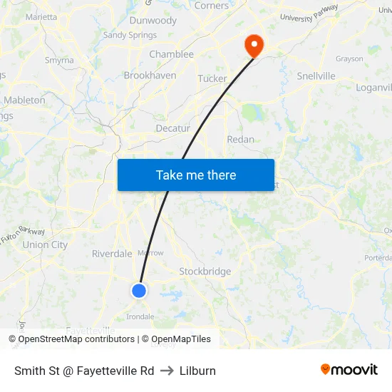 Smith St @ Fayetteville Rd to Lilburn map