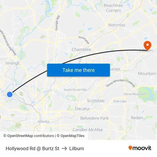 Hollywood Rd @ Burtz St to Lilburn map