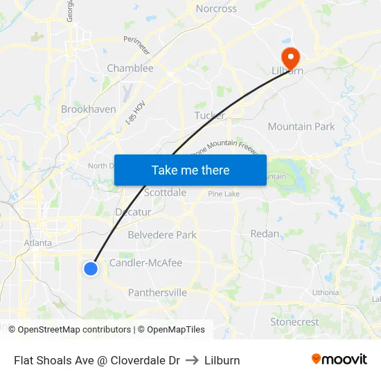 Flat Shoals Ave @ Cloverdale Dr to Lilburn map
