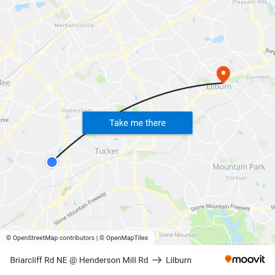 Briarcliff Rd NE @ Henderson Mill Rd to Lilburn map