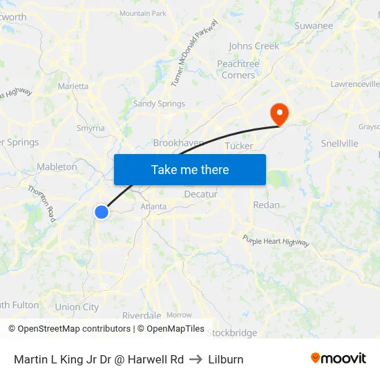 Martin L King Jr Dr @ Harwell Rd to Lilburn map