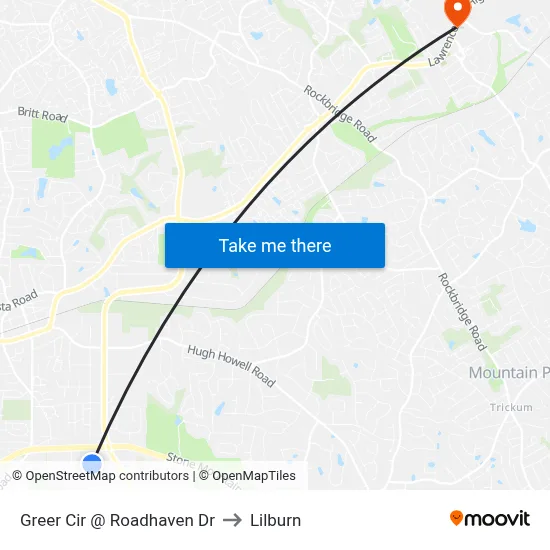Greer Cir @ Roadhaven Dr to Lilburn map