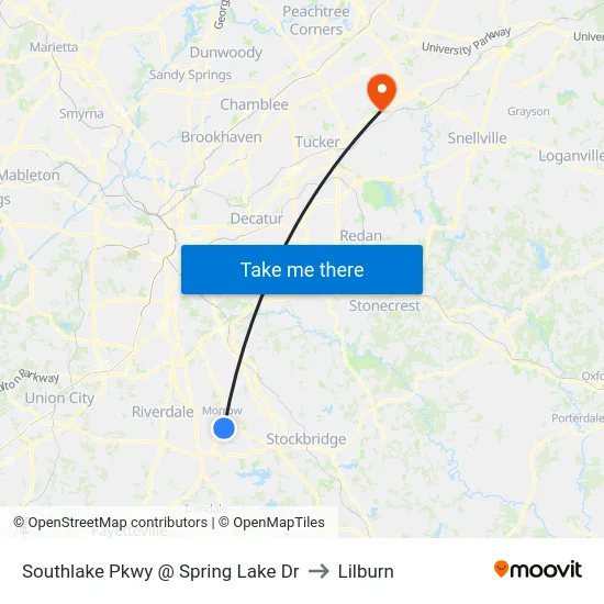 Southlake Pkwy @ Spring Lake Dr to Lilburn map