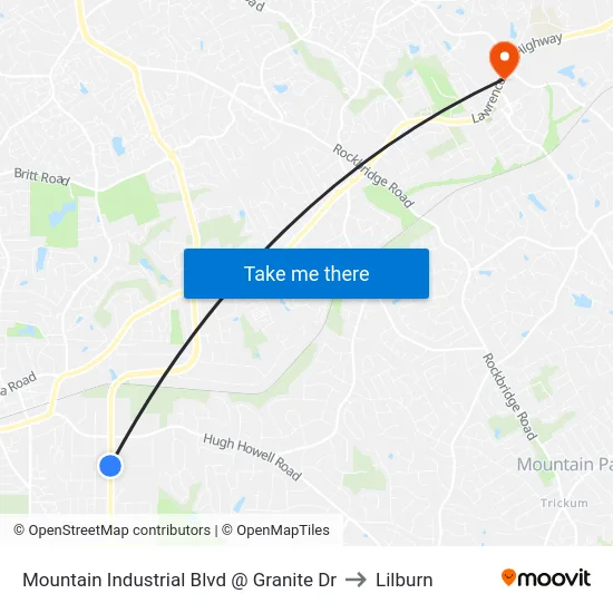 Mountain Industrial Blvd @ Granite Dr to Lilburn map