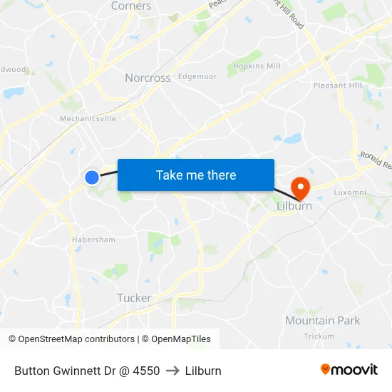 Button Gwinnett Dr @ 4550 to Lilburn map