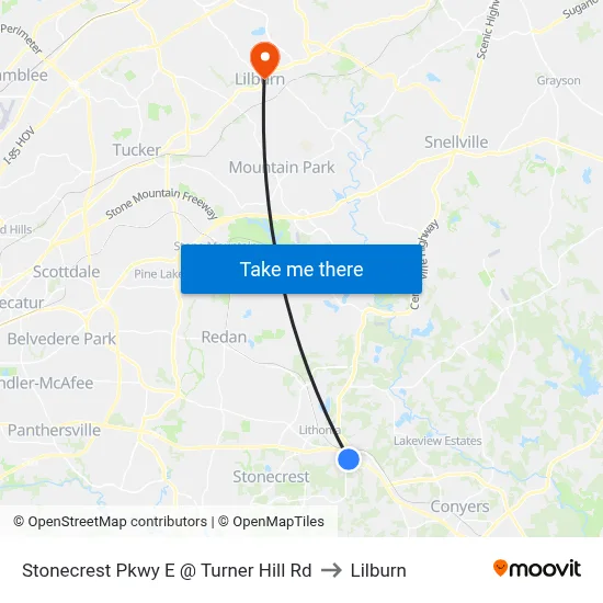 Stonecrest Pkwy E @ Turner Hill Rd to Lilburn map