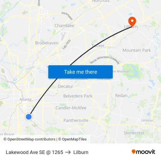 Lakewood Ave SE @ 1265 to Lilburn map