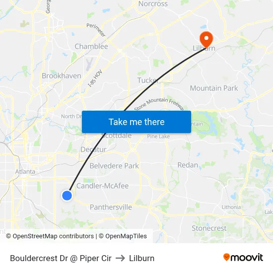 Bouldercrest Dr @ Piper Cir to Lilburn map