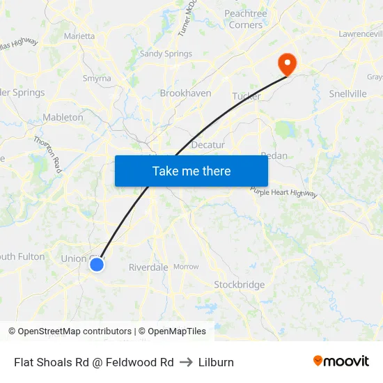 Flat Shoals Rd @ Feldwood Rd to Lilburn map