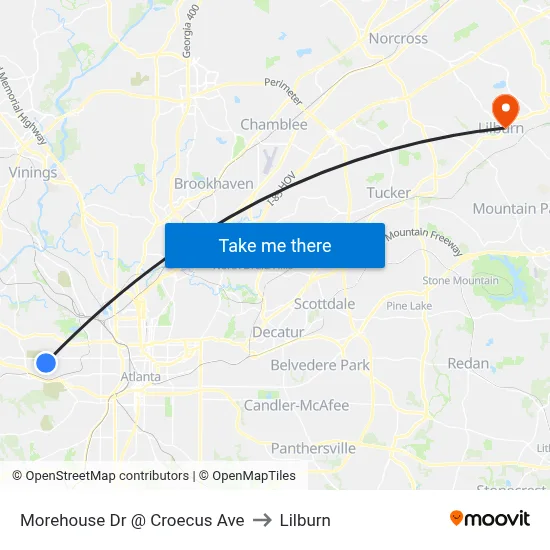 Morehouse Dr @ Croecus Ave to Lilburn map