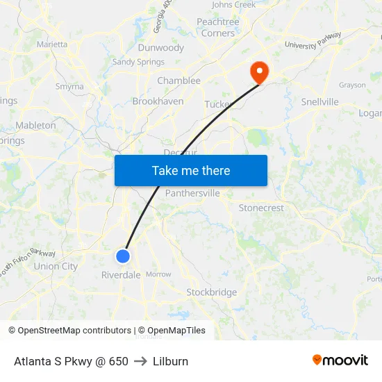 Atlanta S Pkwy @ 650 to Lilburn map