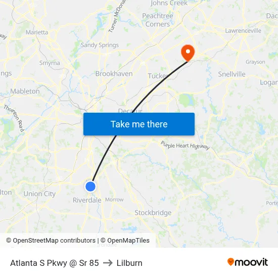 Atlanta S Pkwy @ Sr 85 to Lilburn map