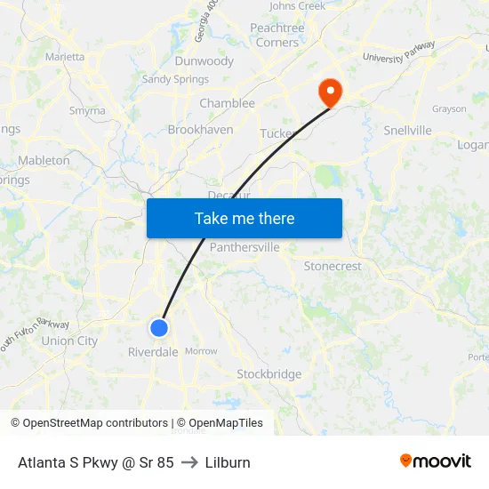 Atlanta S Pkwy @ Sr 85 to Lilburn map