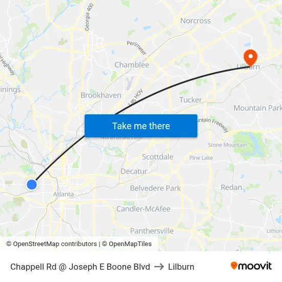 Chappell Rd @ Joseph E Boone Blvd to Lilburn map