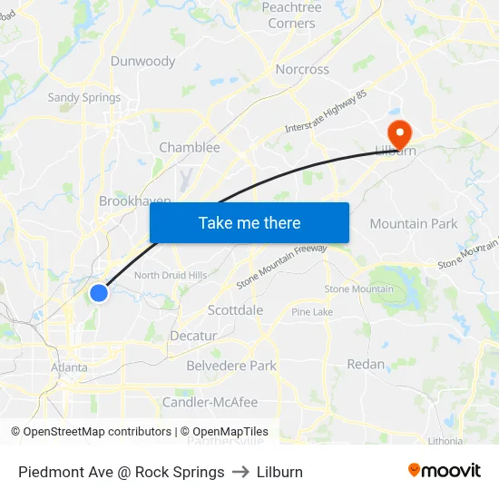 Piedmont Ave @ Rock Springs to Lilburn map
