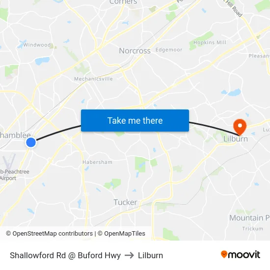 Shallowford Rd @ Buford Hwy to Lilburn map