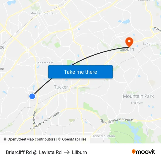 Briarcliff Rd @ Lavista Rd to Lilburn map
