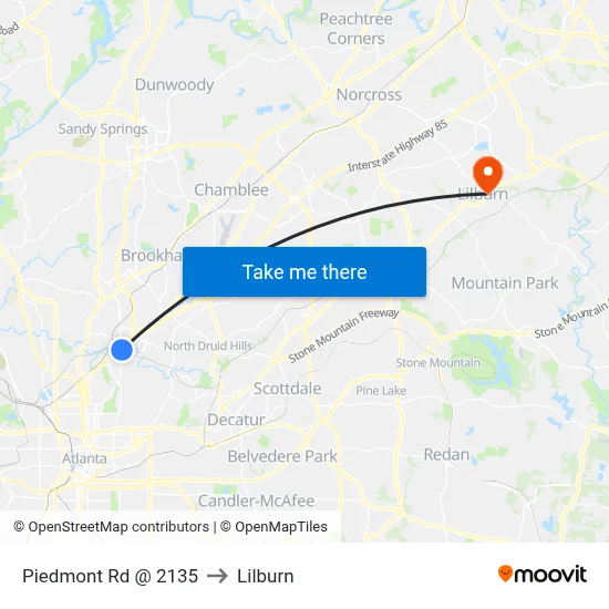 Piedmont Rd @ 2135 to Lilburn map