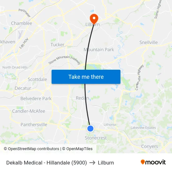 Dekalb Medical - Hillandale (5900) to Lilburn map