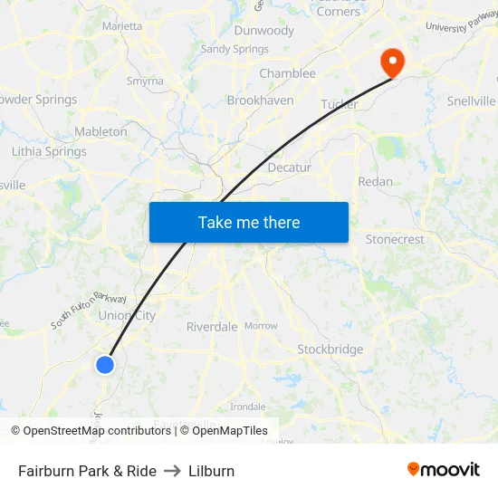 Fairburn Park & Ride to Lilburn map