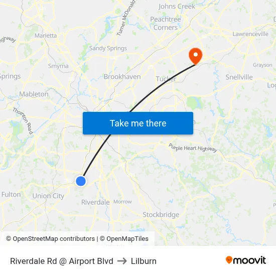 Riverdale Rd @ Airport Blvd to Lilburn map