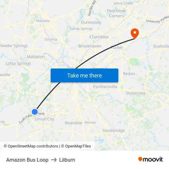 Amazon Bus Loop to Lilburn map