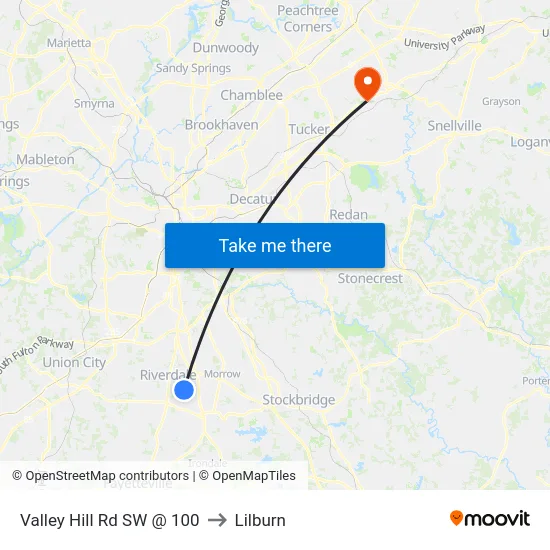 Valley Hill Rd SW @ 100 to Lilburn map