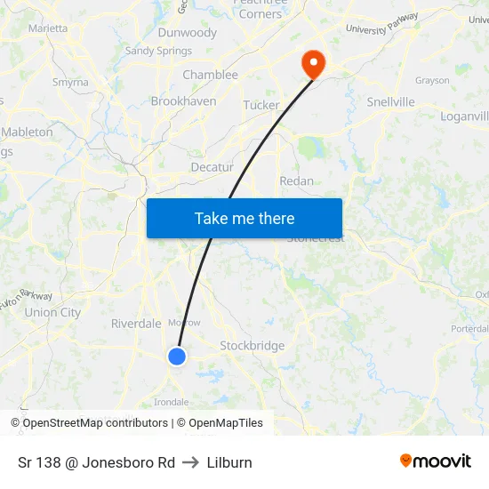 Sr 138 @ Jonesboro Rd to Lilburn map