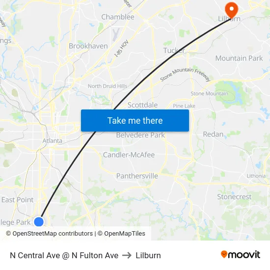 N Central Ave @ N Fulton Ave to Lilburn map