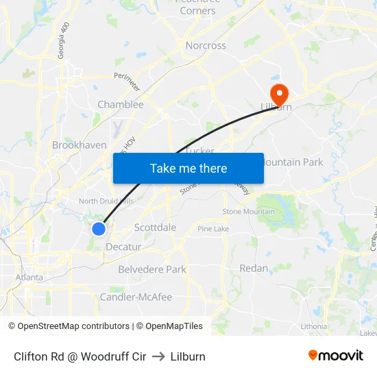 Clifton Rd @ Woodruff Cir to Lilburn map