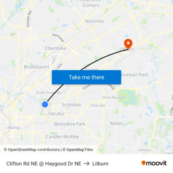 Clifton Rd NE @ Haygood Dr NE to Lilburn map
