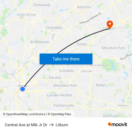 Central Ave at Mlk Jr Dr to Lilburn map