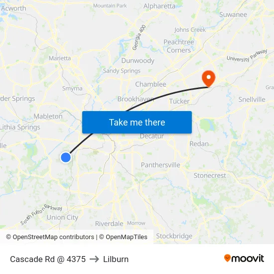 Cascade Rd @ 4375 to Lilburn map