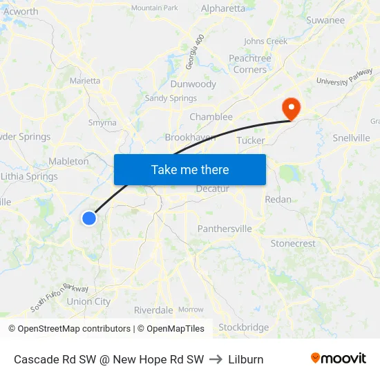 Cascade Rd SW @ New Hope Rd SW to Lilburn map