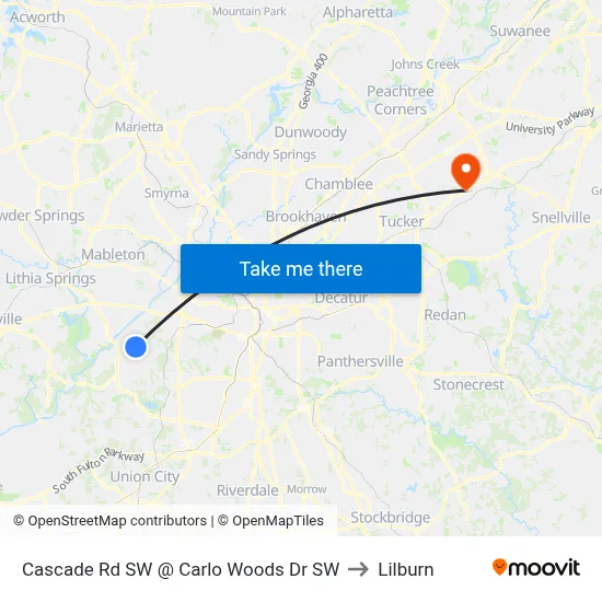 Cascade Rd SW @ Carlo Woods Dr SW to Lilburn map