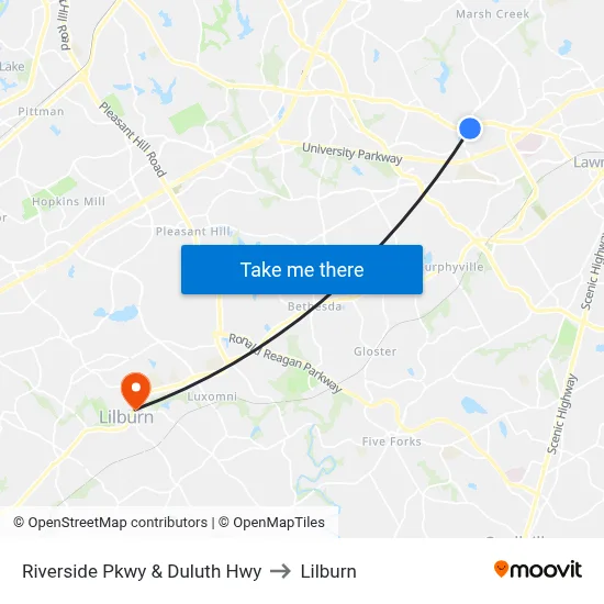 Riverside Pkwy & Duluth Hwy to Lilburn map