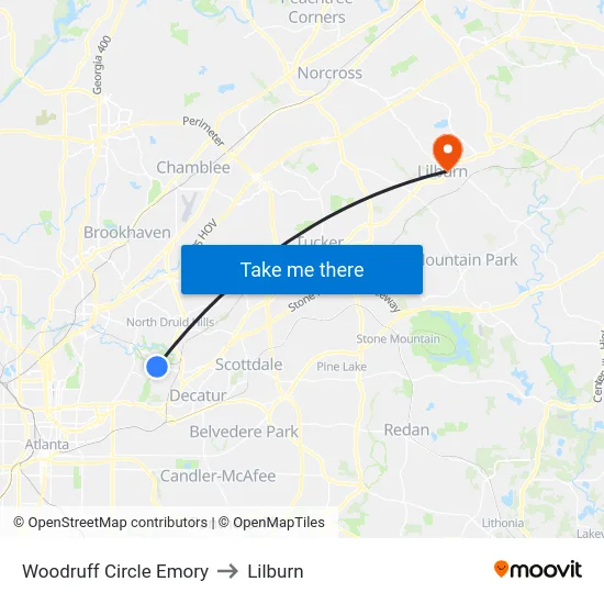 Woodruff Circle Emory to Lilburn map