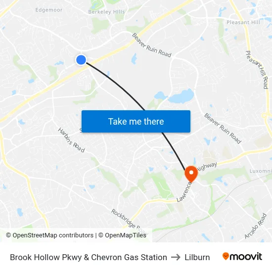 Brook Hollow Pkwy & Chevron Gas Station to Lilburn map