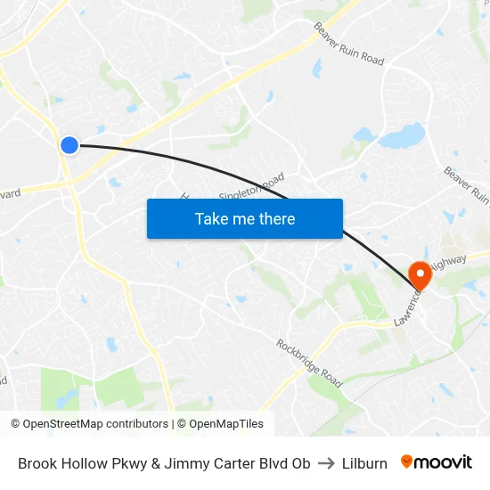 Brook Hollow Pkwy & Jimmy Carter Blvd Ob to Lilburn map